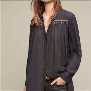 Anthropologie Floret button down beaded shirt